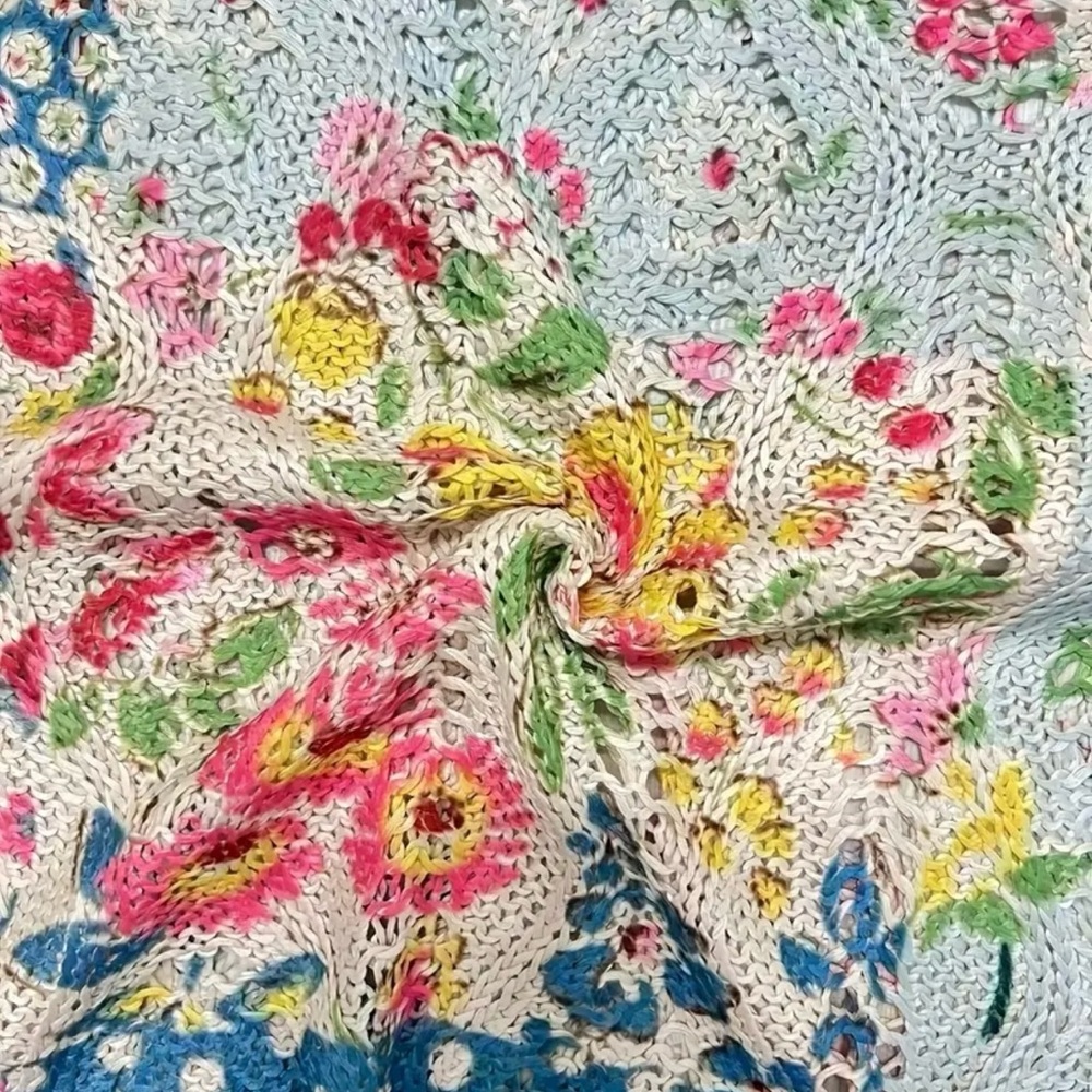 🌸NEW BOUTIQUE PATCHWORK PRINT POINTELLE SWEATER - Picture 2 of 2